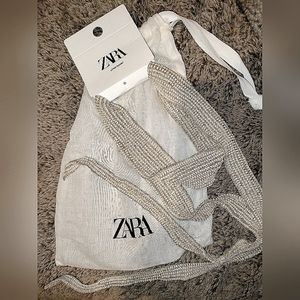 Zara BEADED FOULARD PRINT SCARF